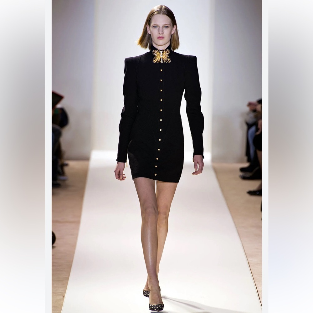 Emanuel Ungaro Paris Button-embellished Wool Mini Long Sleeve Black Dress Size 4